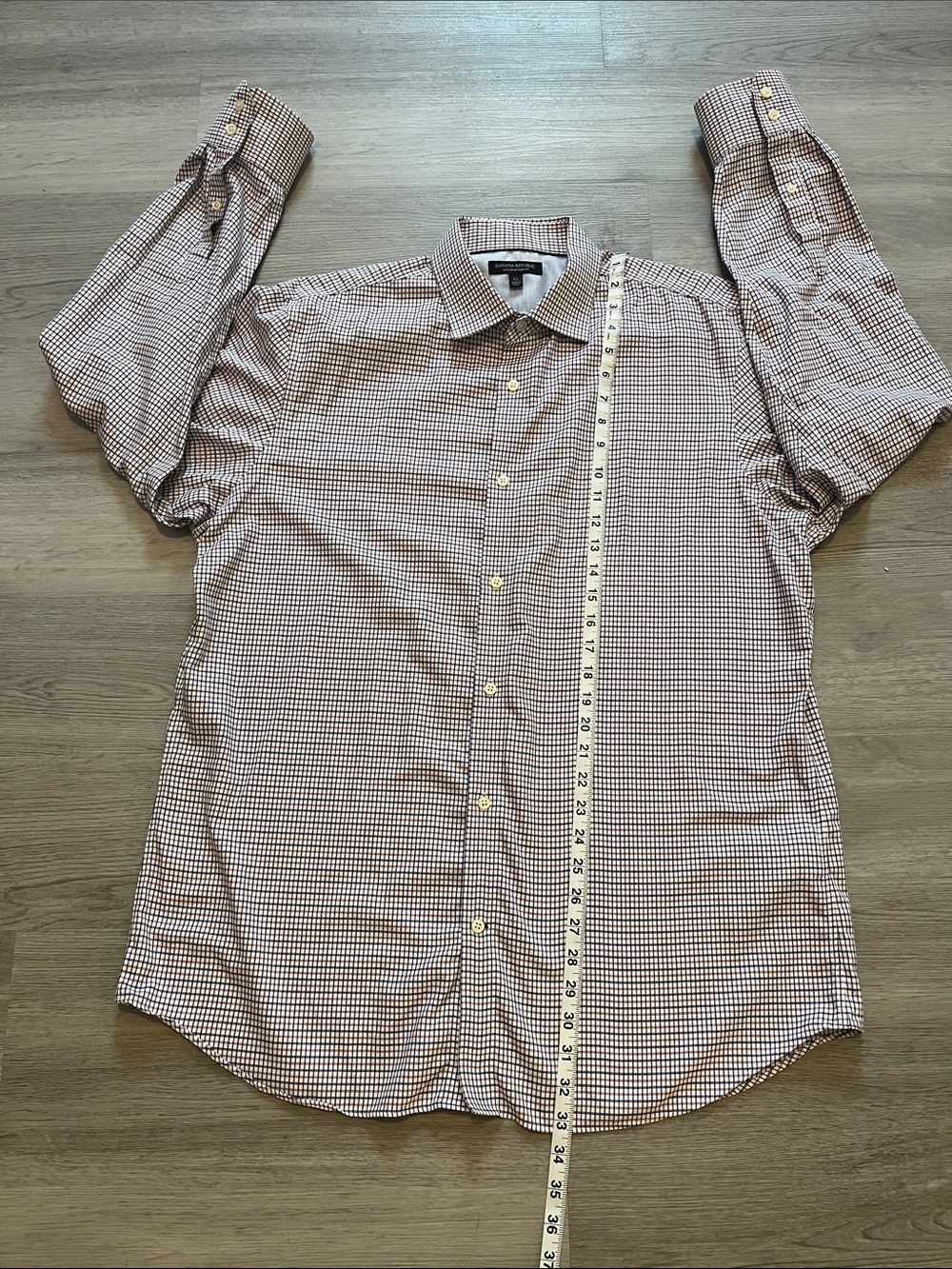 Banana Republic Men's Burgundy and White Check Dress Shirt